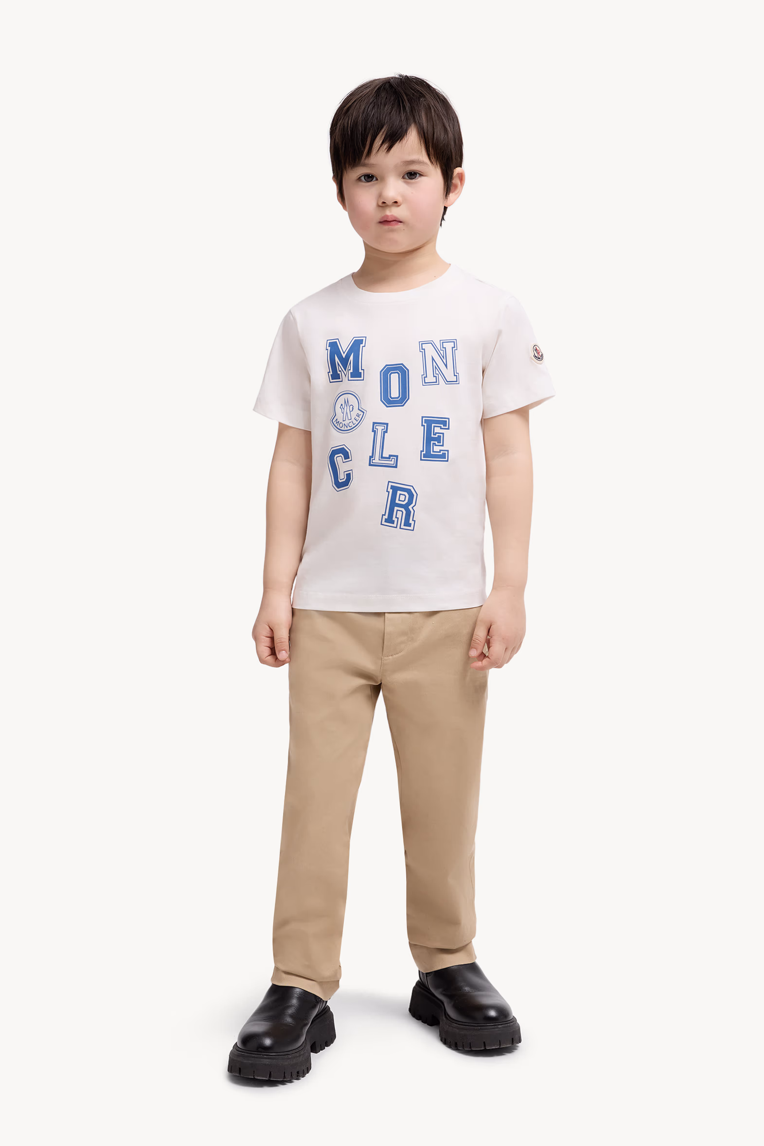 Logo Motif Cotton T-Shirt Boy White Moncler 2